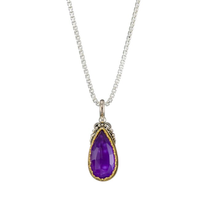 Iris Drop Pendant in Sterling Silver with Gold plated parts and Doublet Gemstone - Image 4