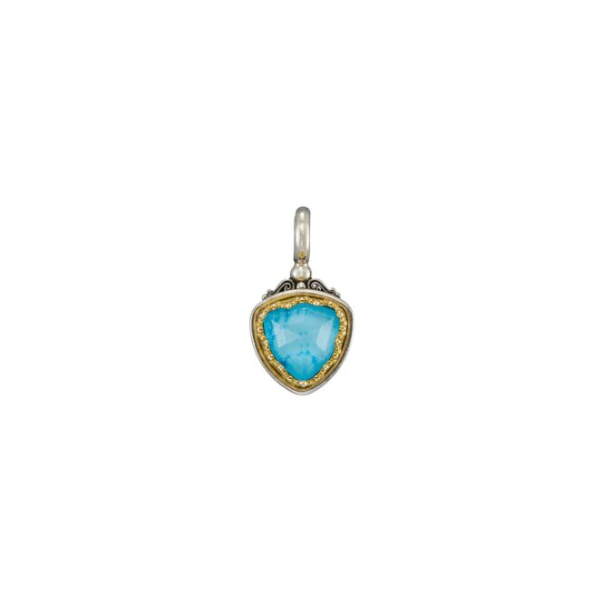 Iris Small Triangle Pendant in Sterling Silver with Gold Plated Parts and Doublet Gemstone - Image 3