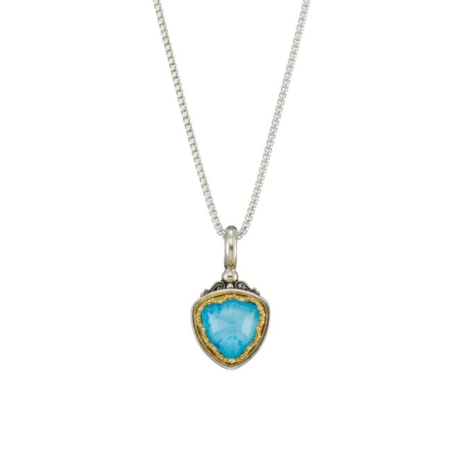 Iris Small Triangle Pendant in Sterling Silver with Gold Plated Parts and Doublet Gemstone - Image 4