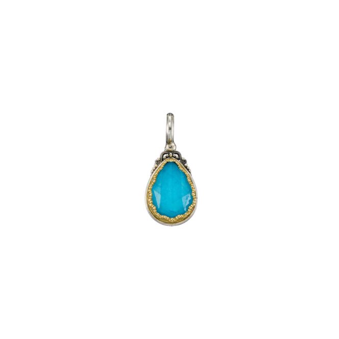 Iris Drop Pendant in Sterling Silver with Gold plated parts and Doublet Gemstone - Image 4