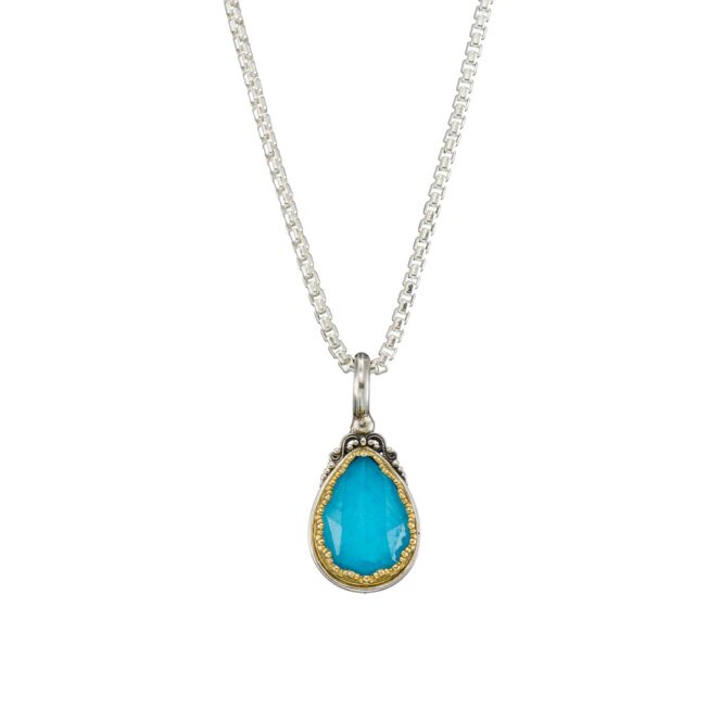 Iris Drop Pendant in Sterling Silver with Gold plated parts and Doublet Gemstone - Image 5