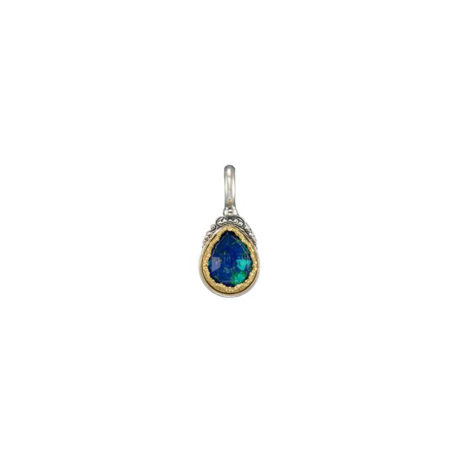 Iris small Drop Pendant in Sterling Silver with Gold plated parts and Doublet Gemstone - Image 4