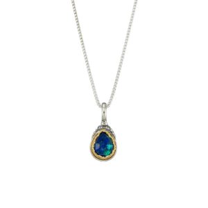 Iris small Drop Pendant in Sterling Silver with Gold plated parts and Doublet Gemstone - Image 3