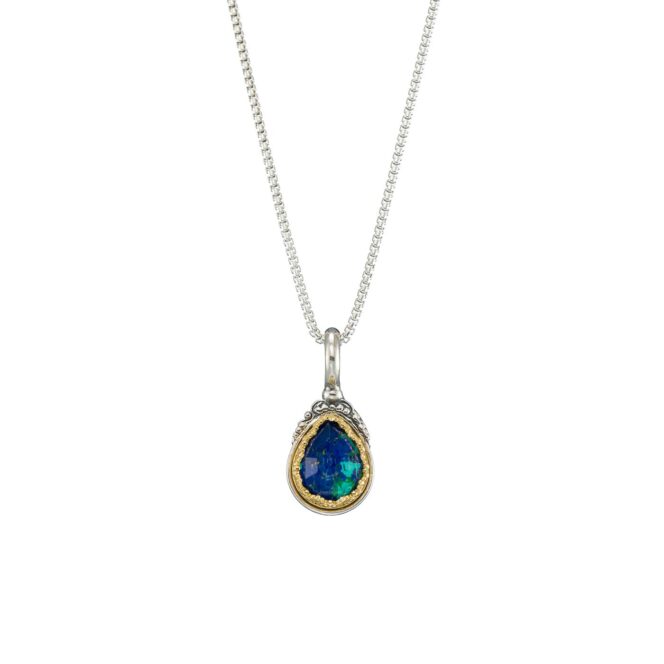 Iris small Drop Pendant in Sterling Silver with Gold plated parts and Doublet Gemstone - Image 3