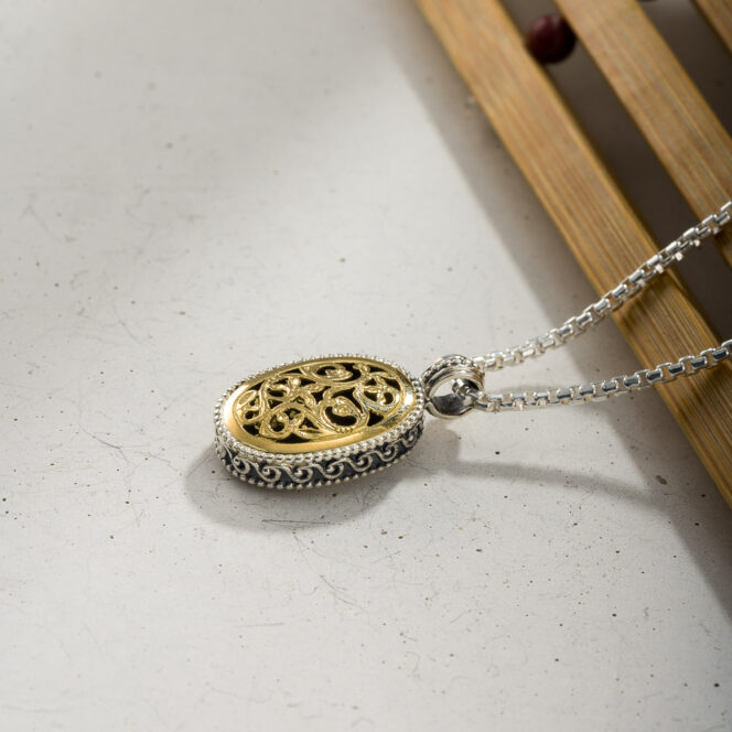 Garden Shadows medium oval Pendant in 18K Gold and Sterling Silver