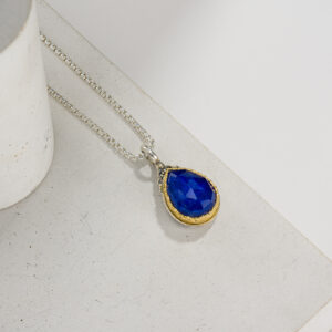 Iris Drop Pendant in Sterling Silver with Gold plated parts and Doublet Gemstone - Image 2