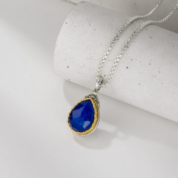 Iris Drop Pendant in Sterling Silver with Gold plated parts and Doublet Gemstone