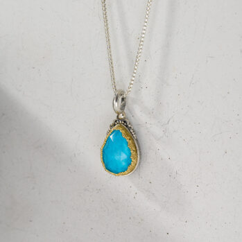 Iris Drop Pendant in Sterling Silver with Gold plated parts and Doublet Gemstone