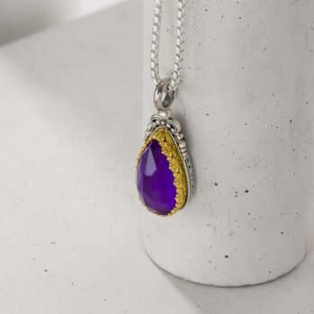 Iris Drop Pendant in Sterling Silver with Gold plated parts and Doublet Gemstone