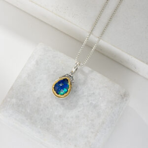 Iris small Drop Pendant in Sterling Silver with Gold plated parts and Doublet Gemstone - Image 2