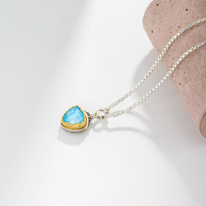 Iris Small Triangle Pendant in Sterling Silver with Gold Plated Parts and Doublet Gemstone