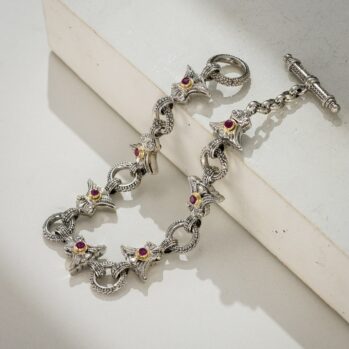 Bracelet in 18K Gold and Sterling Silver with rubies